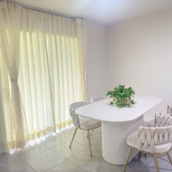Modern White Dining Table with 4 Upholstered Chairs