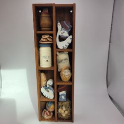 Vtg Handmade Vintage Yard Stick Shadowbox Shelf With 13 Handmade Trinkets