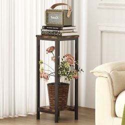 Plant Stand Indoor, 2 Tier Wood Corner Plant Stand, Modern Square Plant Shelf Flower Stand