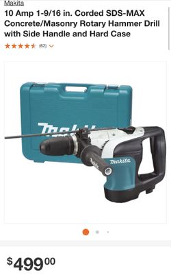 10 Amp 1-9/16 in. Corded SDS-MAX Concrete/Masonry Rotary Hammer Drill with Side Handle and Hard Case