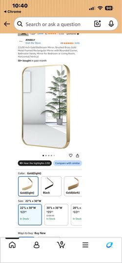 Mirror size 22x30 gold