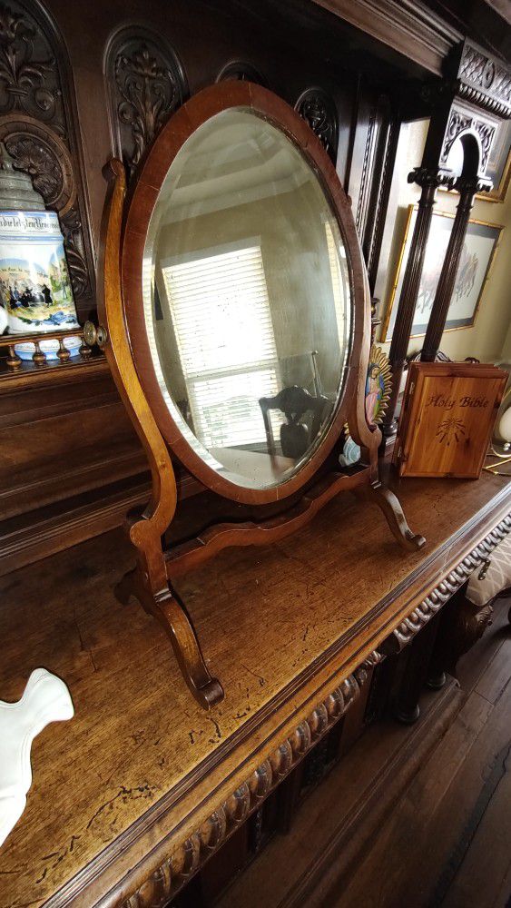  Antique Victorian mahogany dressing table swivel oval mirror