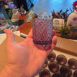 Purple Diamond Cut Glass Votive Candle Holders