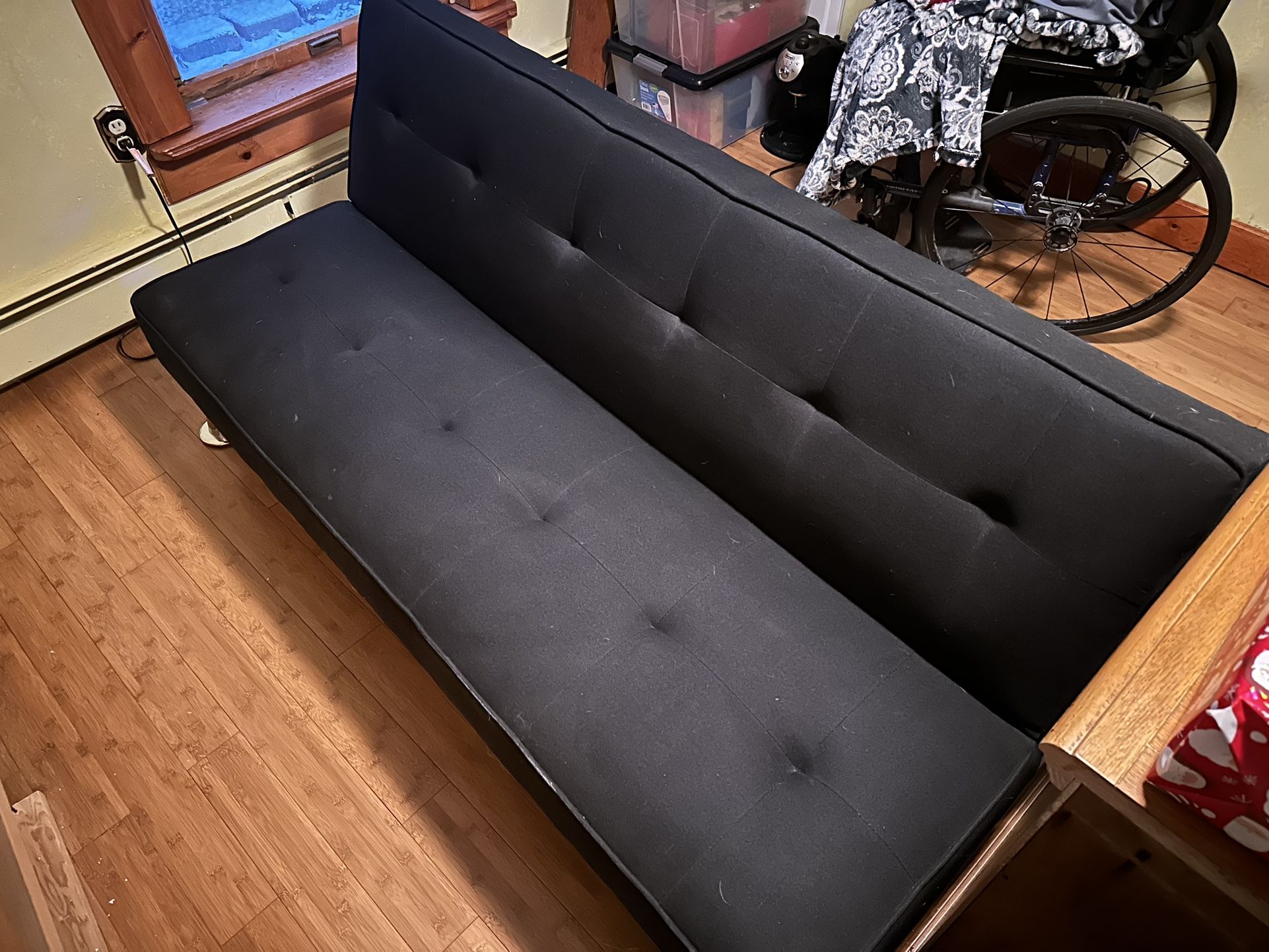 Black Cloth Futon With USB Port