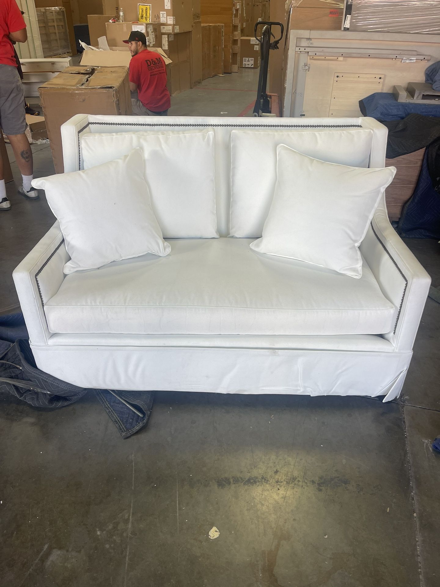 White Loveseat With Nailheads