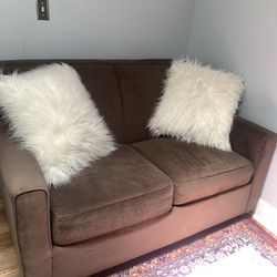 Brown Loveseat With White Removable/Washable  Cover