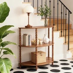 Brand New 3-Tier Wooden Demi-Lune Console Table – Bobbin Spindle Legs