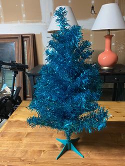 Teal Tinsel Mini Christmas Tree