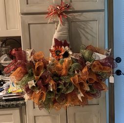 Handmade Deco Mesh Fall Hat Wreath