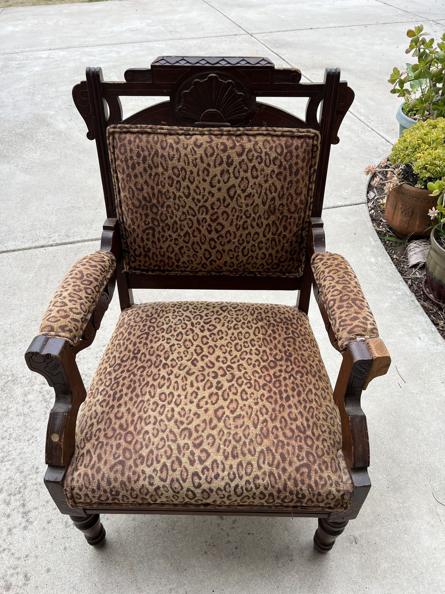 Vintage Solid Wood Accent Chair – Hand-Upholstered Leopard Print Chenille – Statement Piece