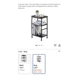 Brand new 10.63 (D) x 14.96 (W) x 24.02 (H) (inches) Gray Side Table, 3 Tier Side Tables Living Room, End Sofa Tables for Small Space, Storage Shelf, 