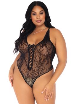 PLUS SIZE FLORAL LACE THONG TEDDY