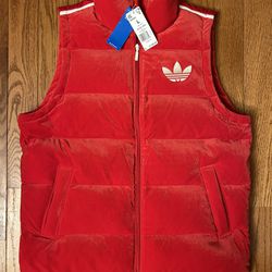 Adidas Velvet Puffer Red Vest Size Large NEW