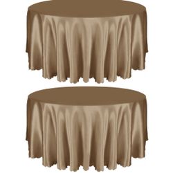 Entisn 2 Pack 108 Inch / 9ft Round Tablecloth, Camel Brown Satin Table Cover For 8-10 Seats, Wrinkle Resistant And Washable Silky Table Cloths For Wed