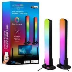Enbrighten WiFi USB-Powered LED Color Changing Gaming Light Bars, 2 Pack, Black