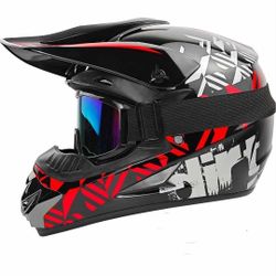 New MEDIUM Dirt Bike Helmets DOT Approved Fashion Kids Motocross, ATV, Off-Road, Four Wheelers, Moutain Bike Motorcycle Helmets (Goggles Gloves Facesh