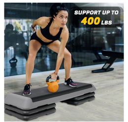 Yes4All Adjustable Workout Aerobic Exercise Step Platform Health Club Size with 4 Adjustable Risers Included and Extra Risers Options - Gray Black