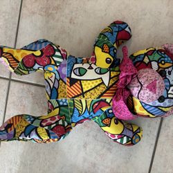 ROMERO BRITTO MR PLUSH STUFFED ANIMAL SCULPTURe ART Silk GARDEN PARTY Teddy Bear