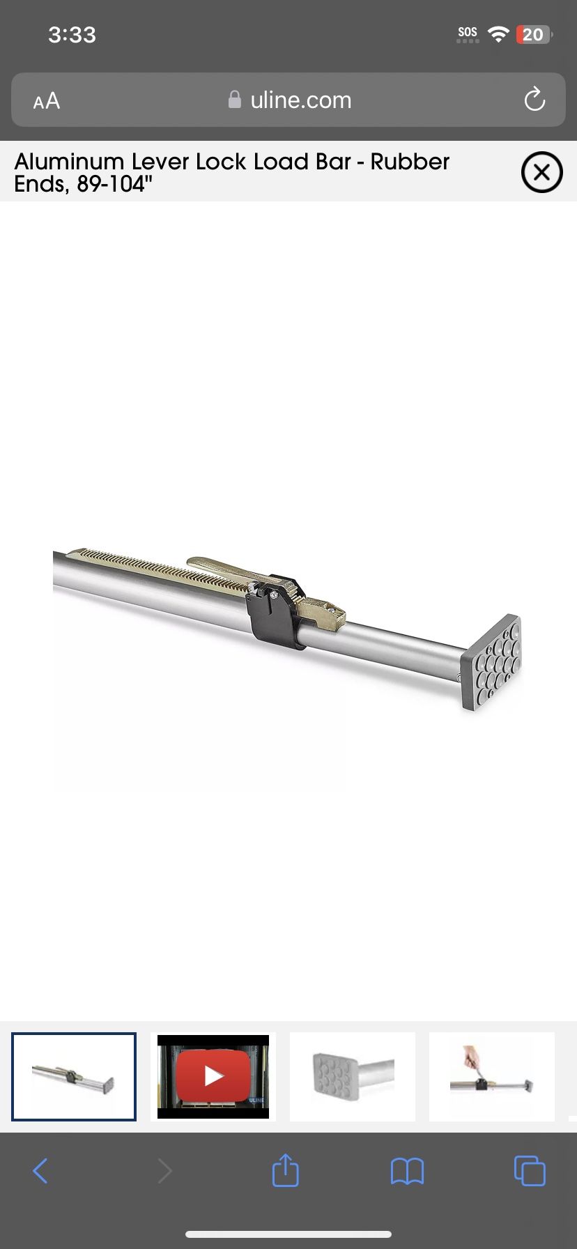Aluminum Lever Lock Load Bar - Rubber Ends, 89-104"