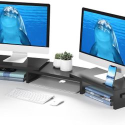 Brand New Dual Monitor Stand Riser with Smartphone Holder