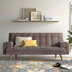 Brand New Homall Linen Futon Sofa Bed Pin Tufted Split Back Convertible Recycling Sofa Fabric Bench Seat
