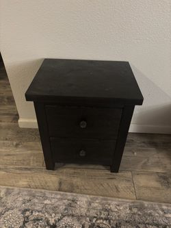 Black Wood 2-Drawer Nightstand
