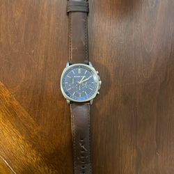 Mk Blue Dial Leather Watch 