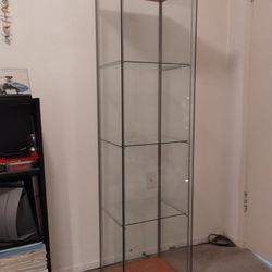 IKEA Detolf glass cabinet display case fully assembled wood brown color with original manual &parts