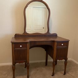 Antique Wood Vanity With Mirror
