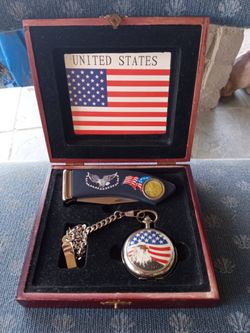 VINTAGE PATRIOTIC POCKET WATCH SET