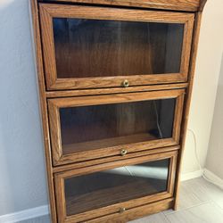 Vintage Oak Barrister Lawyers Three Shelf Bookcase Glass Front  