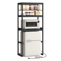 4-Tier Kitchen Bakers Rack with Power Outlet, Microwave Stand Coffee Bar Table with Adjustable Shelf, Mini Fridge Shelf, 15.7 x 23.6 x 66.9 Inches, In