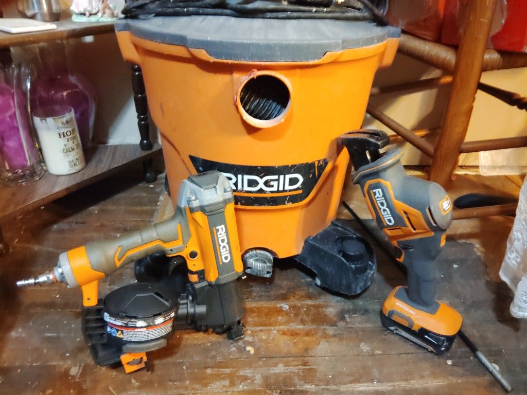 RIDGID TOOLS ROOFING NAIL GUN, RECIPROCATING SAW,WET/DRY VAC 