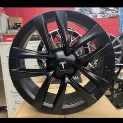 Tesla Style 19” New Blk Rims Tires Set Fits 3/y S Or X 
