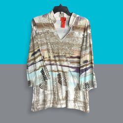 V Cristina SW Designs & Colors Shirt w Studded Neckline Wm L