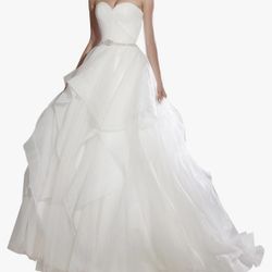 Women Strapless Sweetheart Multi Layer Ruffles  Puffy Wedding Gown Dress