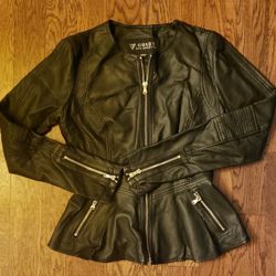Guess Peplum Faux Leather  Jacket Sz XS