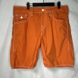 True Religion Big T Boardshorts Mens 31 Orange Made In USA