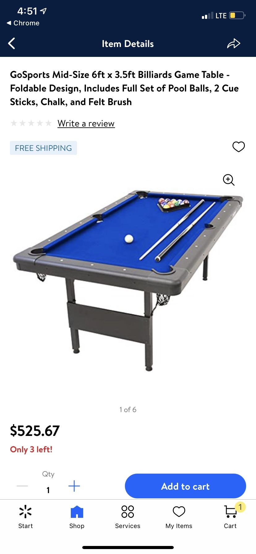 6ft Blue Pool Table 
