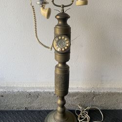 Antique Brass 1960 Floor Standing Telephone. Push Button. Retro. Decor. Vintage.