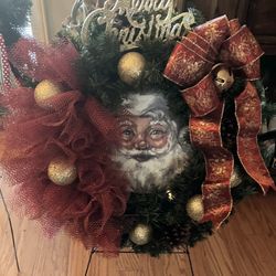 Handmade 24” Vintage Santa Wreath 
