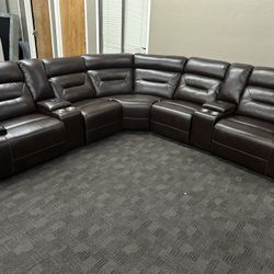 Brown Leather Reclining Sectional