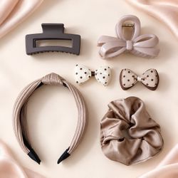 8-Pcs Women’s Polka Dot Bow Hair Accessories Set – Clips, Headband