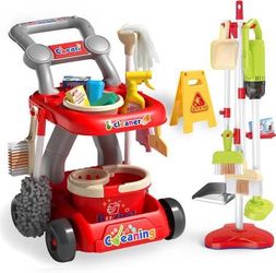 new Kids Cleaning Toy Set, Educational Pretend Play Cart with 29 Pcs, Detachable Housekeeping Tools for Toddlers   【Fun & Educational Play】Kids cleani