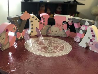 Pink elephant themed name letters custom made on order
