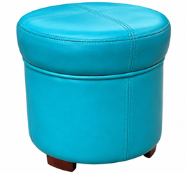 Turquoise Round Faux Leather Ottoman