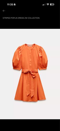 Zara orange puffer sleeve mini dress