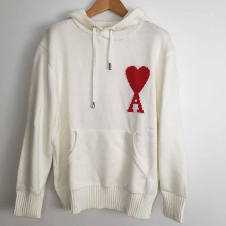 AMI PARIS White unisex hooded sweatshirt