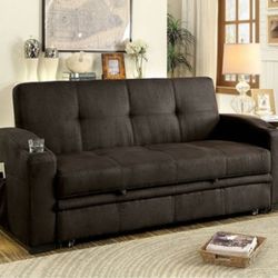 Brand New Dark Brown Futon Sofa Pull-out Underseat Base Built-in Cup Holders