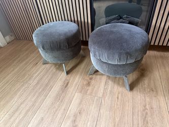 Set of 2 Gray Velvet Round Ottomans